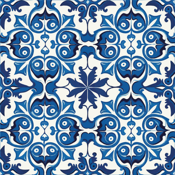 istock Retro Azulejo Mosaic Tile, Vintage Portuguese Wall Ceramic Seamless Pattern, Old Blue Tiles Background 1491223157