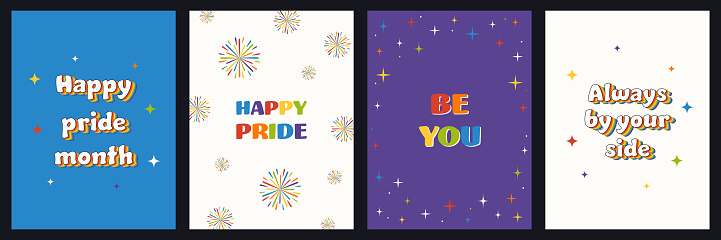 Happy Pride Month greeting cards set.