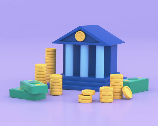 banco 3d.  conceito de banco online, finanças, depósitos, saque, serviço ou orçamento federal. ilustração de renderização 3d. - federal building currency dollar sign commercial activity - fotografias e filmes do acervo