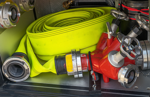 Emergency equipment inside a red fire truck