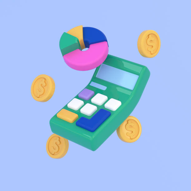 istock 3d blue calculator with pie chart and money. Financial transactions, tax calculation, analyzing budget, managing financial income concept. 3d render illustration. 1491229043