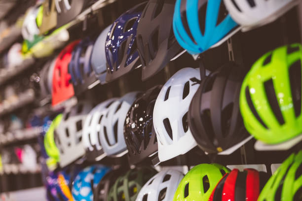 istock Cycling helmets in bicycle shop 1491230249