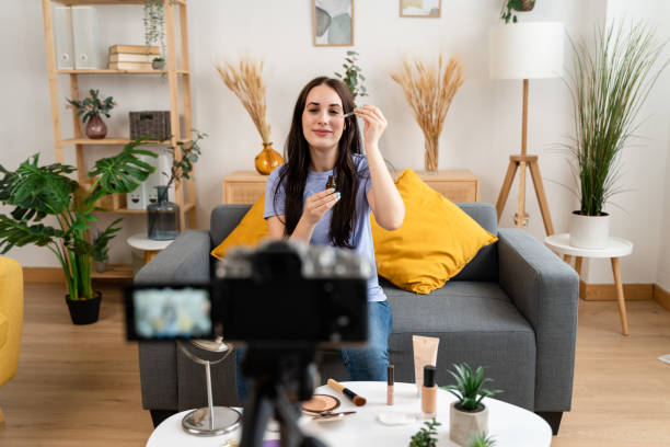 istock Cosmetologist broadcasting live from home facial care routine. 1491232910