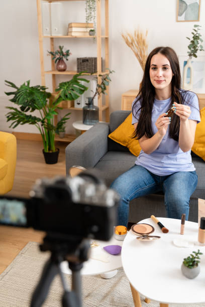 istock Cosmetologist broadcasting live from home facial care routine. 1491233321