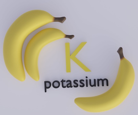 Isolated yellow or ripe banana contains about 422 milligrams of potassium 3d rendering