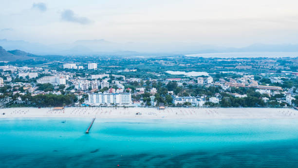istock Mallorca sandy beach in Alcudia aerial view. 1491234917