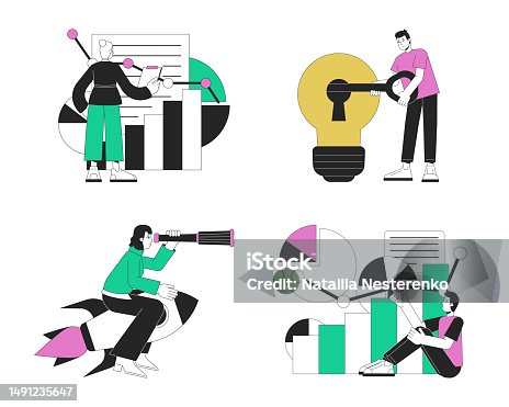 istock Stealth mode startup strategy flat line concept vector spot illustrations pack 1491235647