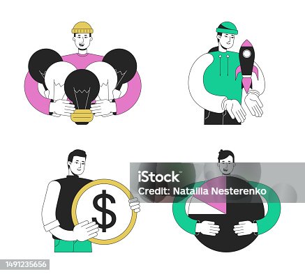 istock Startup pre launch strategy flat line concept vector spot illustrations pack 1491235656
