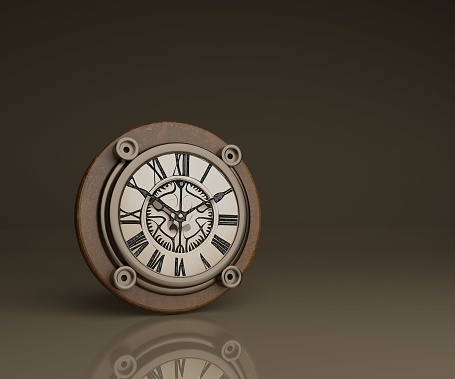 Decorative vintage or old retro wall clock in the dark background 3d rendering