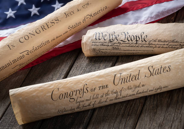 istock Charters of freedom with the american flag 1491237504