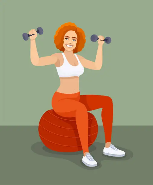 Vector illustration of Fitness Woman working out with dumbbells.