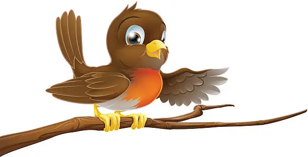 Vector illustration of Robin bird on branch pointing