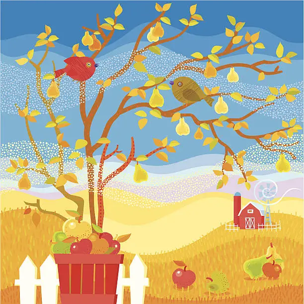 Vector illustration of Autumn Farm