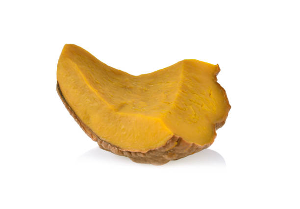 istock Slices of streamed pumpkin isolated on white background. 1491255085