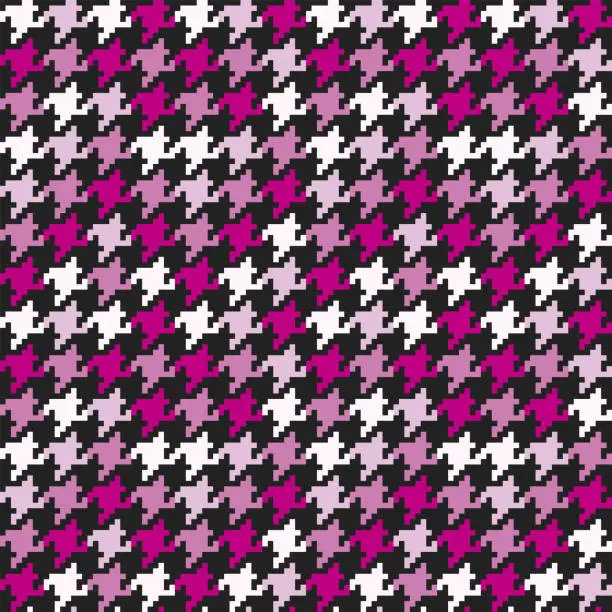 Vector illustration of Houndstooth check pattern in pink, black and white