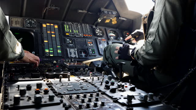 Commercial airplane pilot cockpit