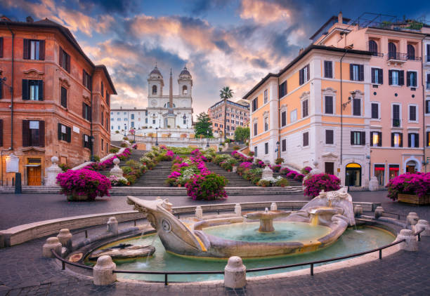 plaza de españa, roma, italia. - church day europe italy fotografías e imágenes de stock
