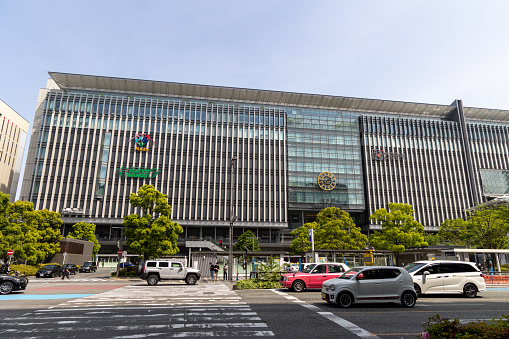 Fukuoka, Japan - April 20, 2023 :  Hakata Station in Fukuoka, Kyushu, Japan. It is the largest and busiest railway terminal in Kyushu.
