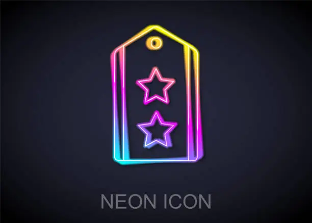 Vector illustration of Glowing neon line Military rank icon isolated on black background. Military badge sign. Vector