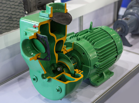 Cut-away show cross section of industry centrifugal pump.