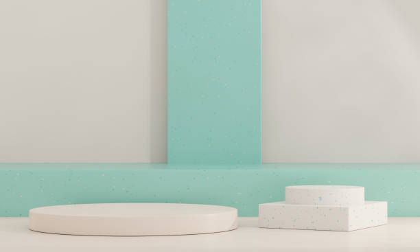 istock Brown and green pastel backdrop wall 3d render image mockup background of terrazzo podium. 1491271696