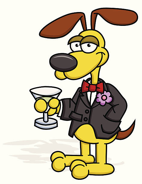 Puppy with Martini A puppy out on the town drinking a martini. dog tuxedo stock illustrations