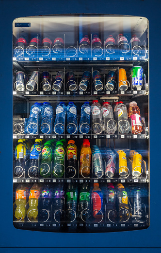 Meppel, the Netherlands - May 16th, 2023: Soft drinks at the vending machine