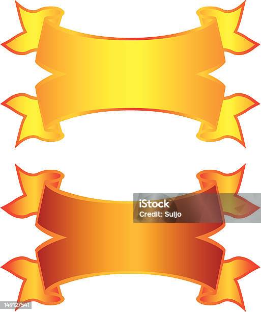 Ilustración de Dos Golden Ribbon Banner y más Vectores Libres de Derechos de Bandera - Bandera, Banderines, Borde