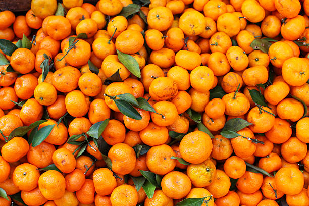 Satsuma mandarin in bulk on the market stock photo