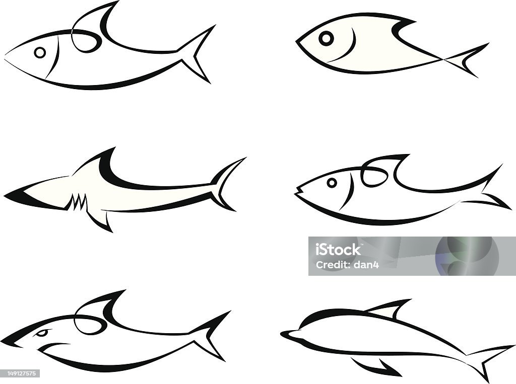 Fisch-set von Vektor-icons - Lizenzfrei Fisch Vektorgrafik
