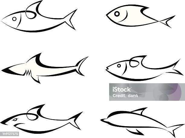 고기잡이 세트마다 아이콘벡터 라인아트에 대한 스톡 벡터 아트 및 기타 이미지 - 라인아트, 물고기, 검은색