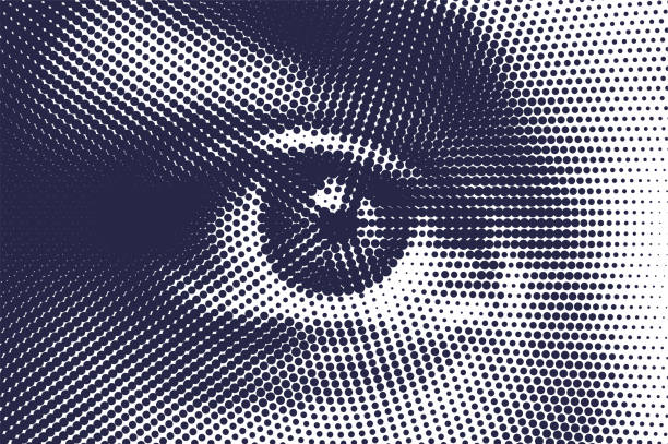 Vector human eye illustration Closeup of a young women made by dots black and white woman stock illustrations