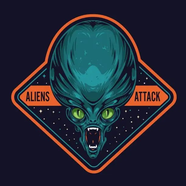 Vector illustration of Alien attack colorful vintage logotype