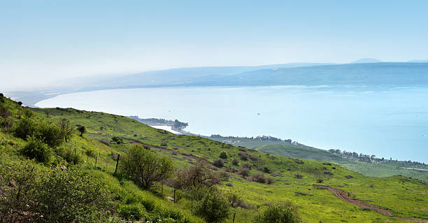 Sea of Galilee Panorama A panorama of the Sea of Galilee, Israel. sea of galilee stock pictures, royalty-free photos & images