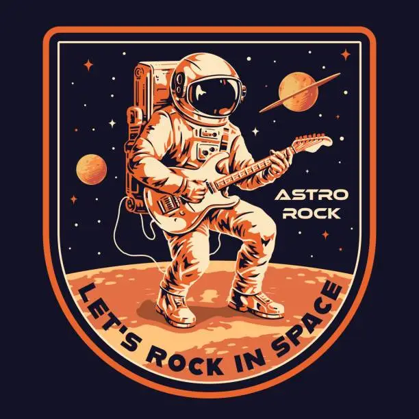 Vector illustration of Space guitarist colorful vintage label