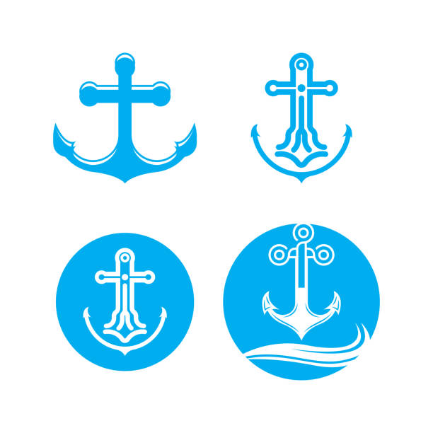 앵커 로고 아이콘 보트 선박 해양 해군 디자인 벡터 - anchor stock illustrations