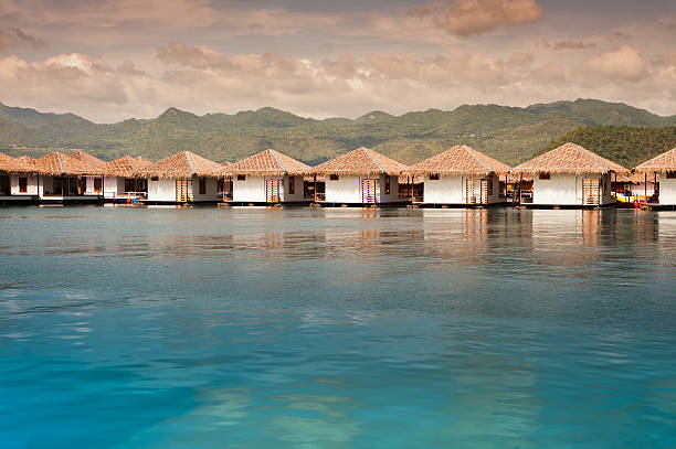 istock floating hotel rooms on lake. 149127967