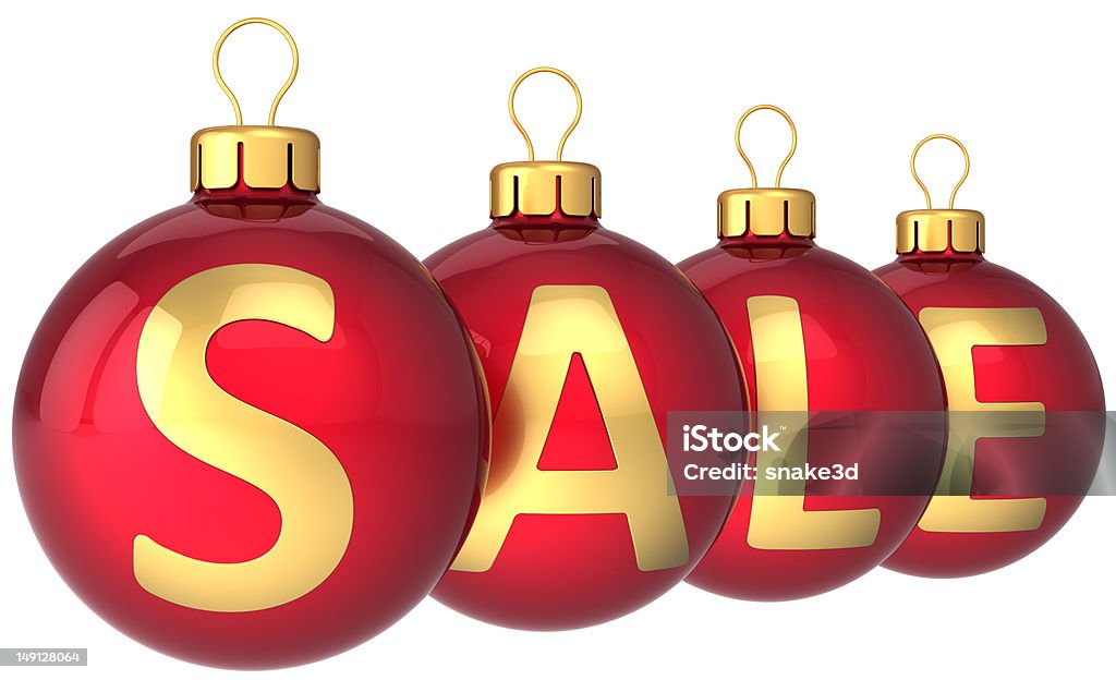 Venda de Natal com bolas de ouro decoração vermelho decorações comuns de - Foto de stock de Amarelo royalty-free