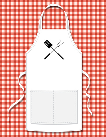 BBQ Apron Invitation Template With Room For text. Three layers: apron, shadow, checkered base.