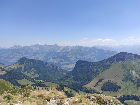 A large view on Prealps and Alps from Moléson, Gruyère, Fribourg, Suisse