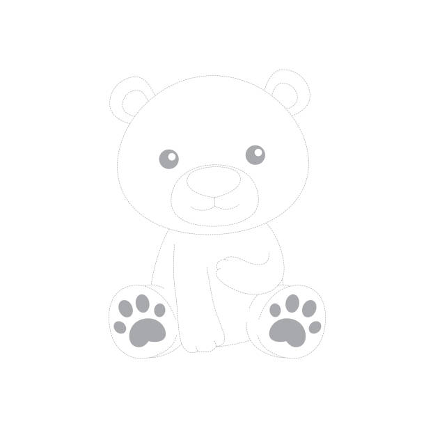Vector illustration of dotted bear smiley face isolated on white background. for Children coloring book. stock illustration