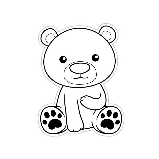 Vector illustration of Black and White bear smiley face isolated on white background. for Children coloring book. stock illustration