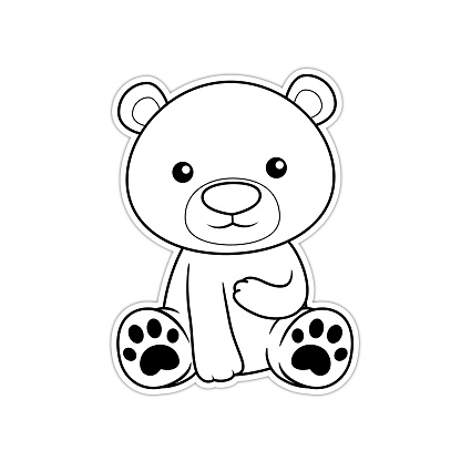 Vector illustration of Black and White bear smiley face isolated on white background. for Children coloring book. stock illustration