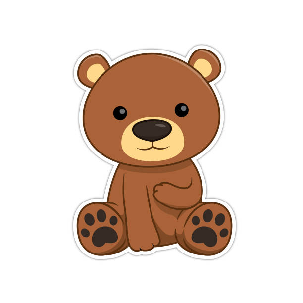 Vector illustration of brown bear smiley face isolated on white background. for Children coloring book. stock illustration