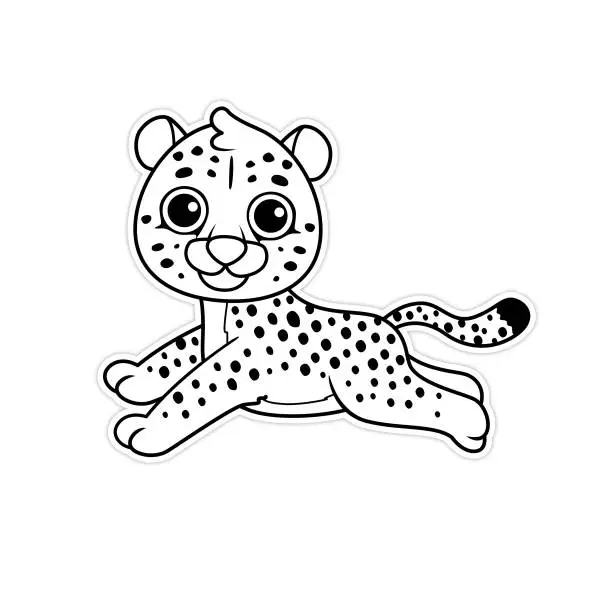 Vector illustration of Black and white vector illustration of cheetah isolated on white background. stock illustration