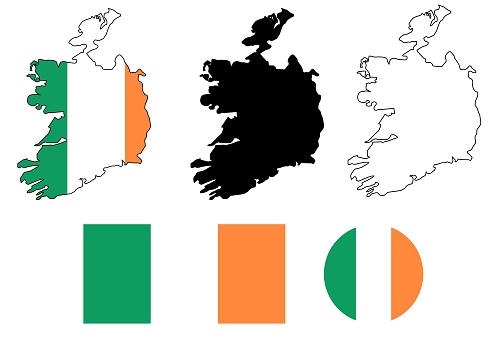 Republic of Ireland map flag set isolated on white background