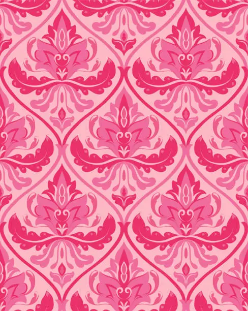 Vector illustration of Pink modern damask pattern.