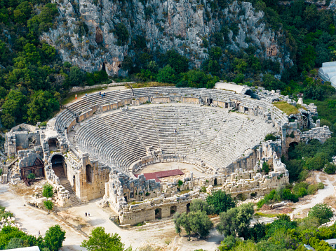 Drone-captured photograph showcasing the fascinating architecture of the ancient theater in Myra, Demre.