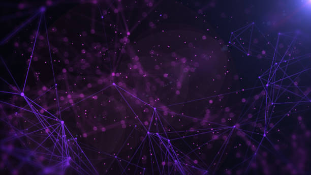 istock Technology digital purple low poly connection flowing wave with glow lens flare futuristic structure. Big data visualization illustration background. 1491289640