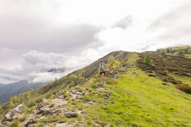istock Trail runner bounds along mountain trail 1491291392